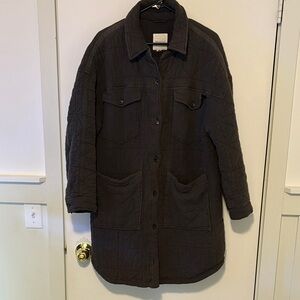 Women's Quilted Cotton Shirt Jacket - Dark Grey